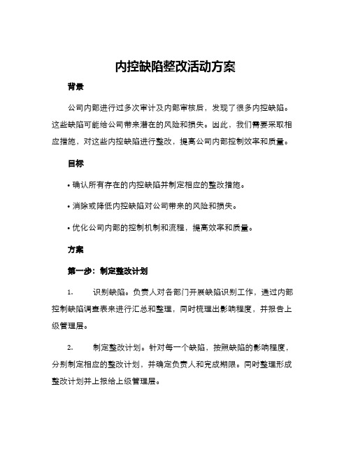 内控缺陷整改活动方案