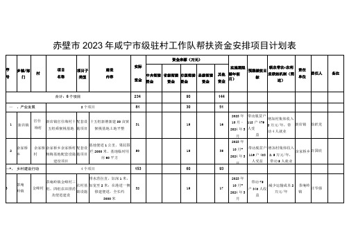 赤壁市2023年咸宁市级驻村工作队帮扶资金安排项目计划表