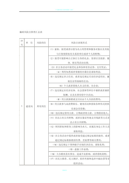 廉政风险点排查汇总表