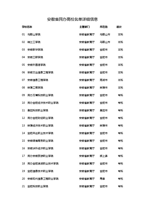 安徽省民办高校名单详细信息