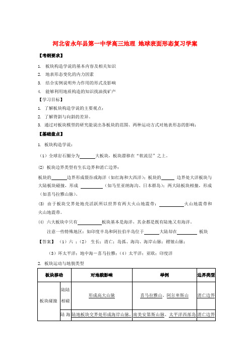 河北省永年县第一中学高三地理 地球表面形态复习学案