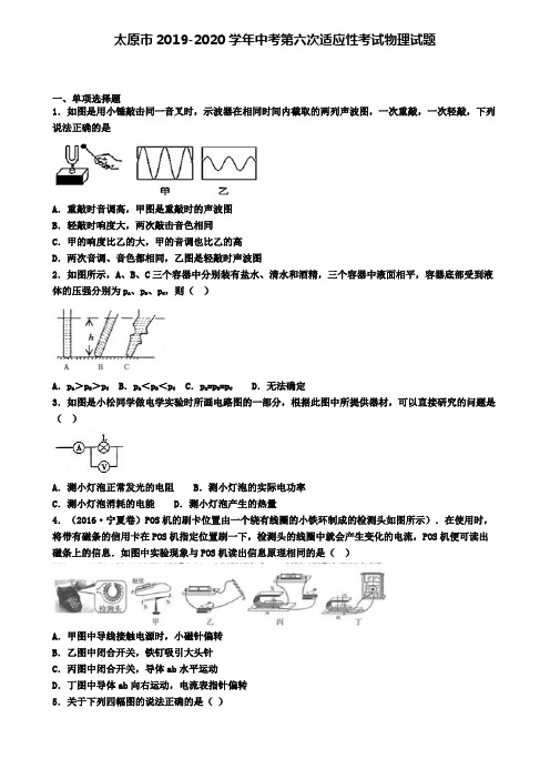 太原市2019-2020学年中考第六次适应性考试物理试题