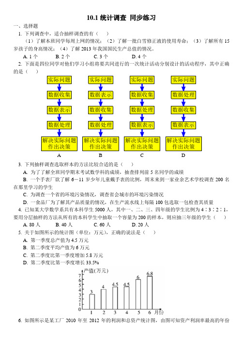 人教版七年级下册数学 10.1统计调查 同步练习(含解析)