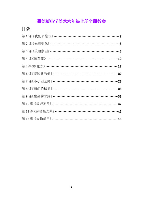 湘美版小学美术六年级上册全册教案