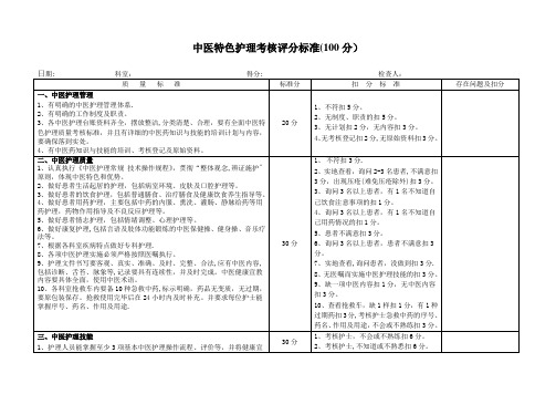 中医特色护理质量考核评价表