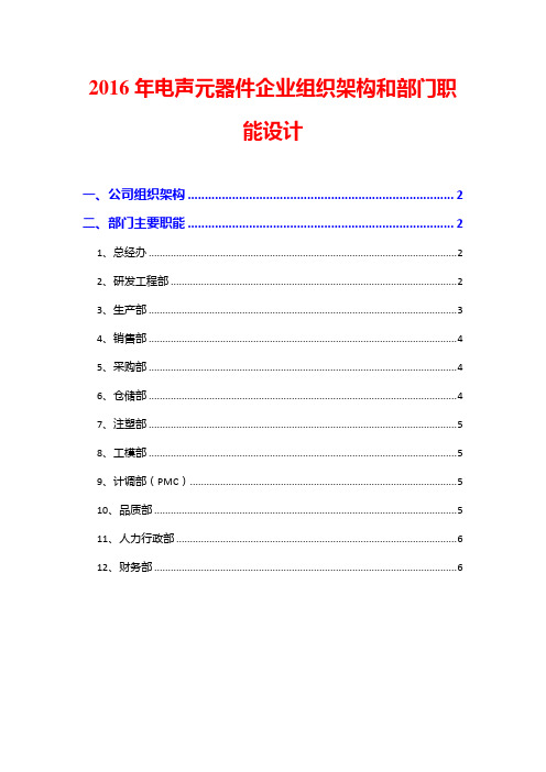 2016年电声元器件企业组织架构和部门职能设计