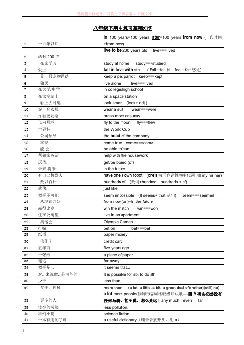 新目标人教版八年级下英语期中复习重点词组