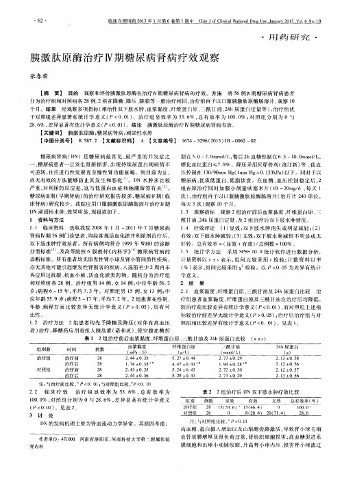 胰激肽原酶治疗Ⅳ期糖尿病肾病疗效观察