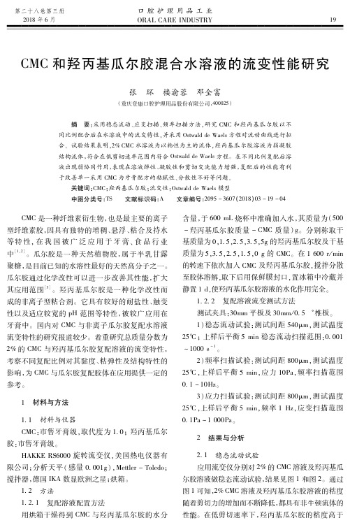 CMC和羟丙基瓜尔胶混合水溶液的流变性能研究