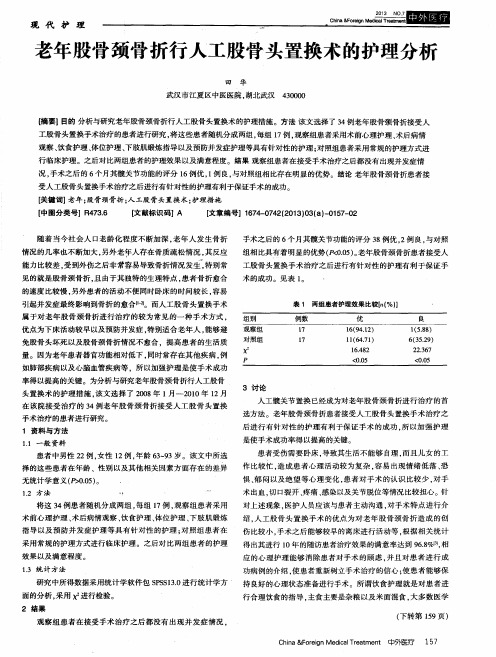 老年股骨颈骨折行人工股骨头置换术的护理分析