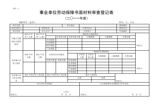 事业单位劳动保障书面材料审查登记表