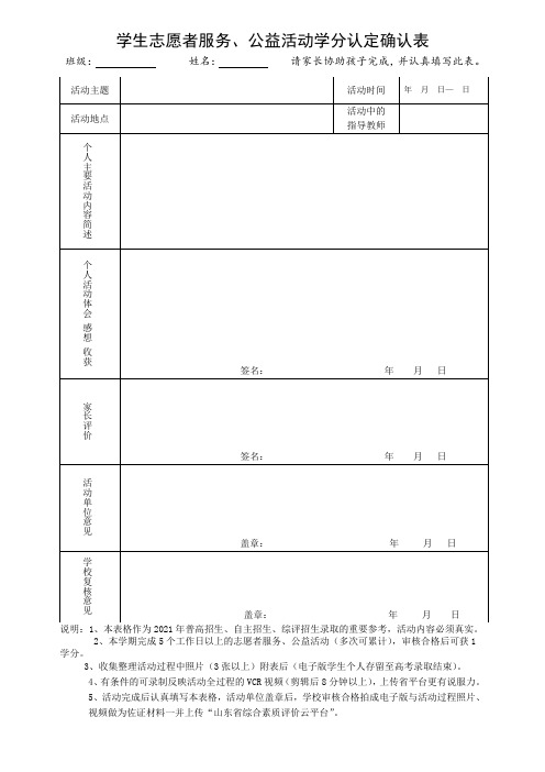 志愿者服务、公益活动学分认定确认表