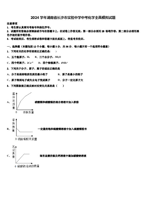 2024届湖南省长沙市实验中学中考化学全真模拟试题含解析