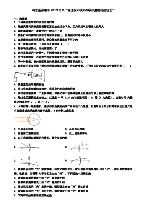 山东省德州市2019年八上物理期末模拟教学质量检测试题之二