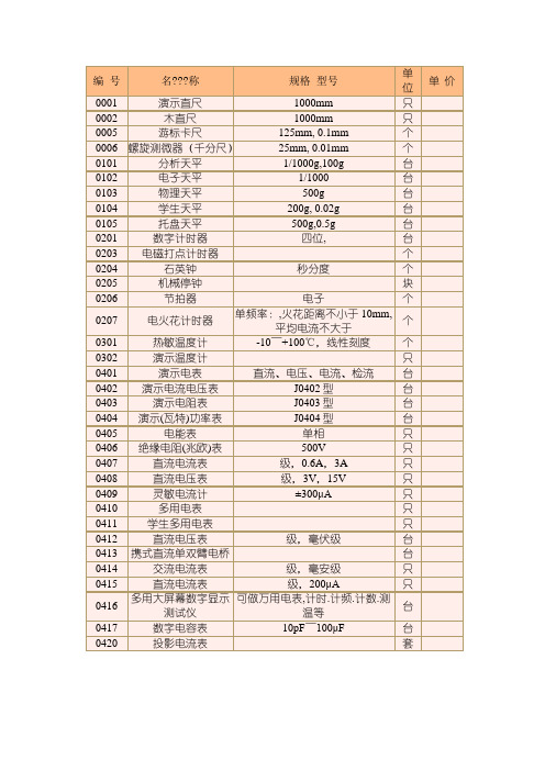 高中物理实验器材一览表