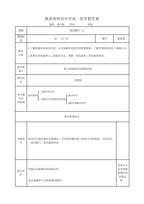 氮的循环教学案第一课时-赵少磊