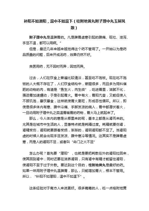 补阳不如潜阳，温中不如温下（桂附地黄丸附子理中丸玉屏风散）