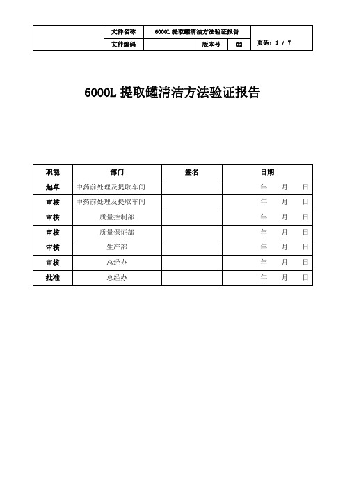 6000L提取罐清洁方法验证报告