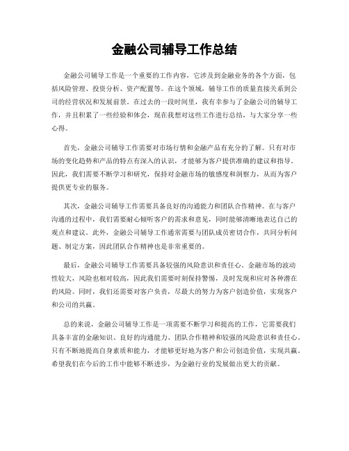 金融公司辅导工作总结