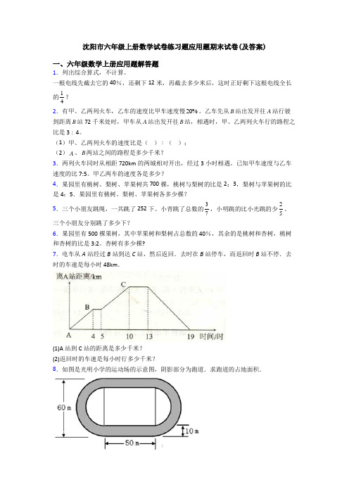 沈阳市六年级上册数学试卷练习题应用题期末试卷(及答案)