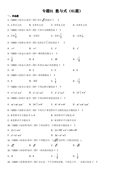 2023年上海市16区数学中考二模专题汇编1 数与式(61题)含详解