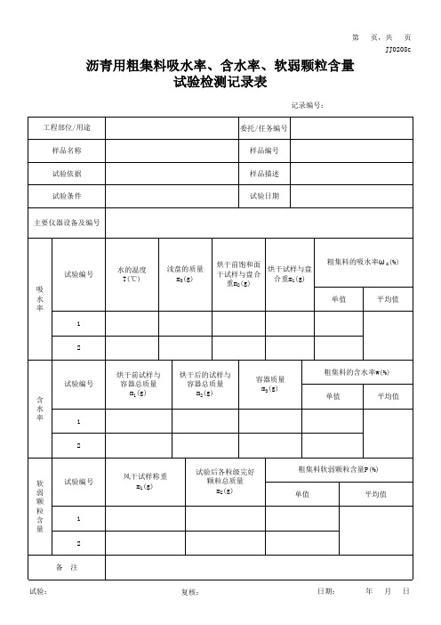 06沥青用粗集料吸水率、含水率及软石含量试验记录表