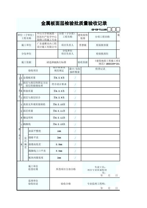 金属板面层检验批质量验收记录