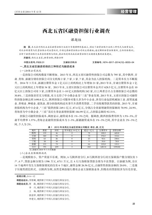 西北五省区融资担保行业调查