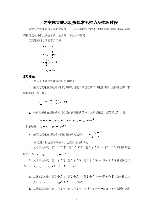 匀变速直线运动规律常见推论及推理过程