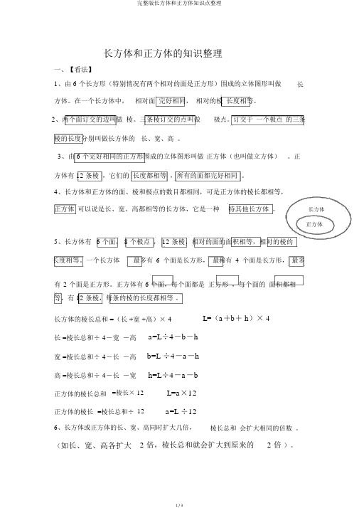 完整版长方体和正方体知识点整理