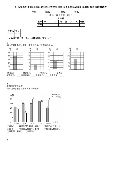 广东省惠州市2023-2024学年四上数学第七单元《条形统计图》部编版综合诊断测试卷