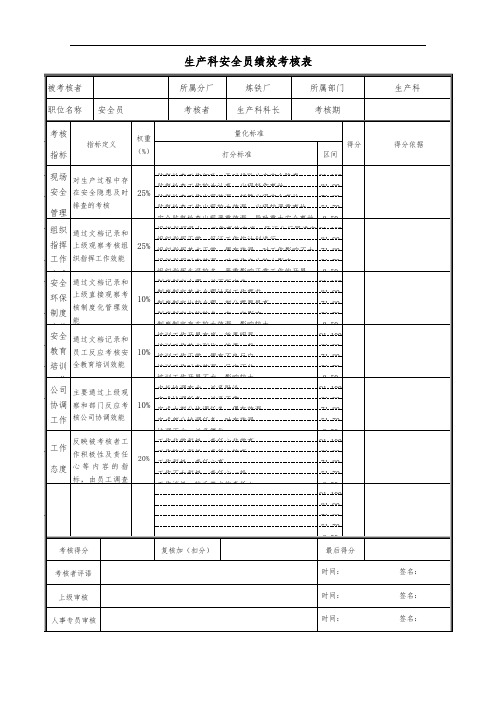 生产科安全员绩效考核表