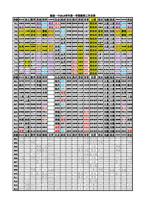 2019学年第一学期瓶窑一中教师工作安排