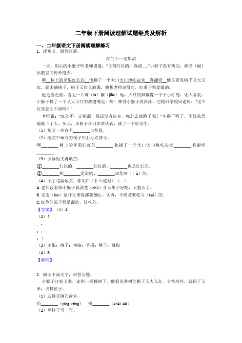 二年级二年级下册阅读理解试题经典及解析