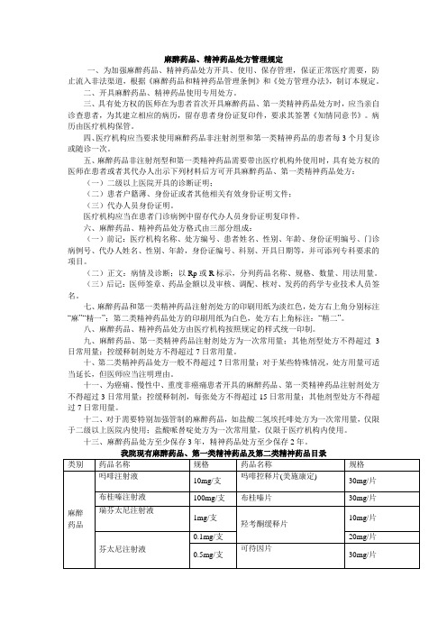 麻醉药品、精神药品处方管理规定