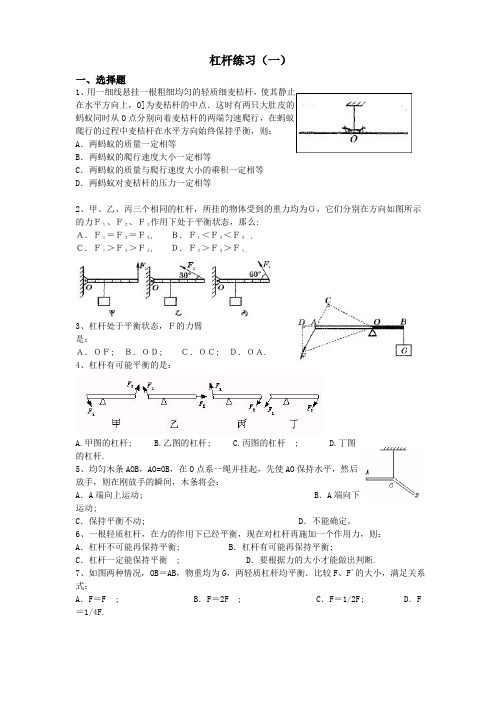 九年级科学杠杆练习1