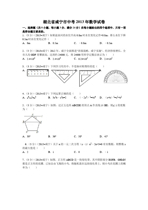 2013咸宁中考数学