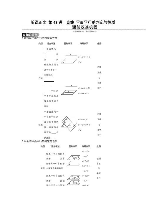 高考一轮复习 人教版 立体几何第七单元 听课正文 第43讲直线 平面平行的判定与性质