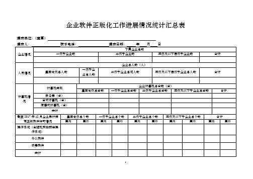 企业软件正版化工作进展情况统计汇总表