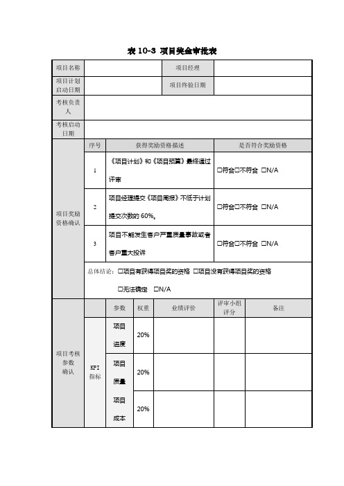 项目奖金审批表(免费下载)