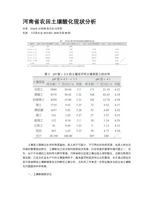 河南省农田土壤酸化现状分析