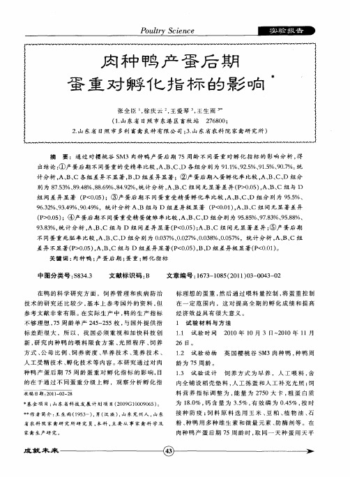 肉种鸭产蛋后期蛋重对孵化指标的影响