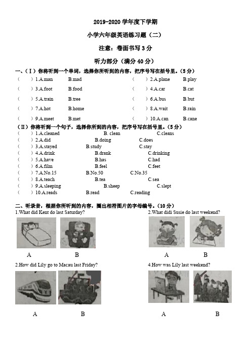 六年级下册英语试题-练习题(二)  人教PEP版 含答案