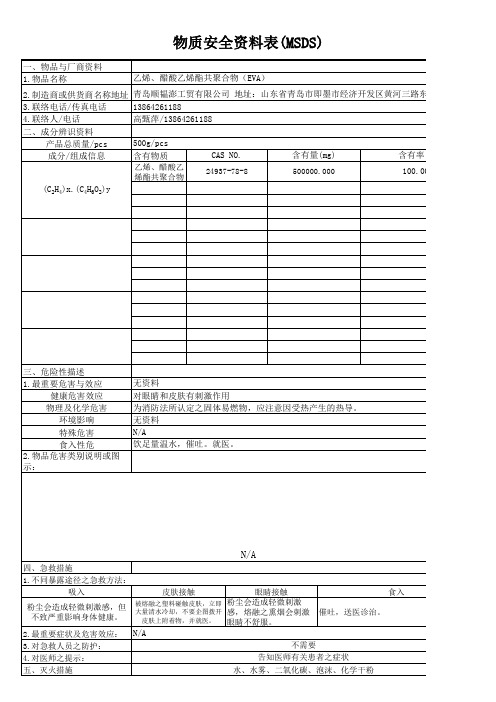 EVA 物质安全资料表(MSDS)模板