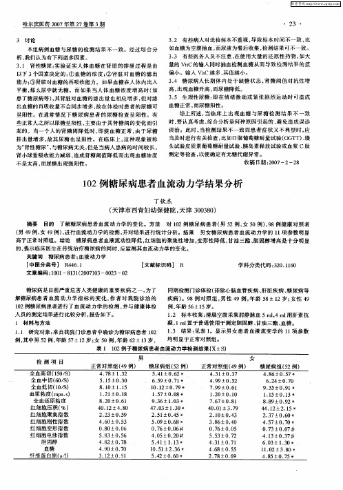 102例糖尿病患者血流动力学结果分析