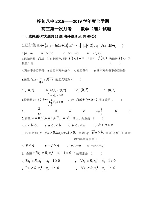 吉林省桦甸市第八高级中学2019届高三第一次阶段性考试(8月)数学(理)试卷无答案