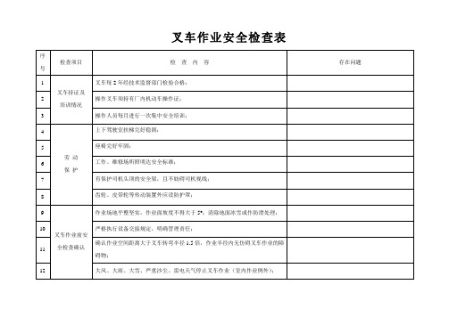 叉车作业安全检查表