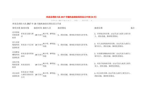 米易县消防大队2017年随机抽查结果信息公开表(10月)