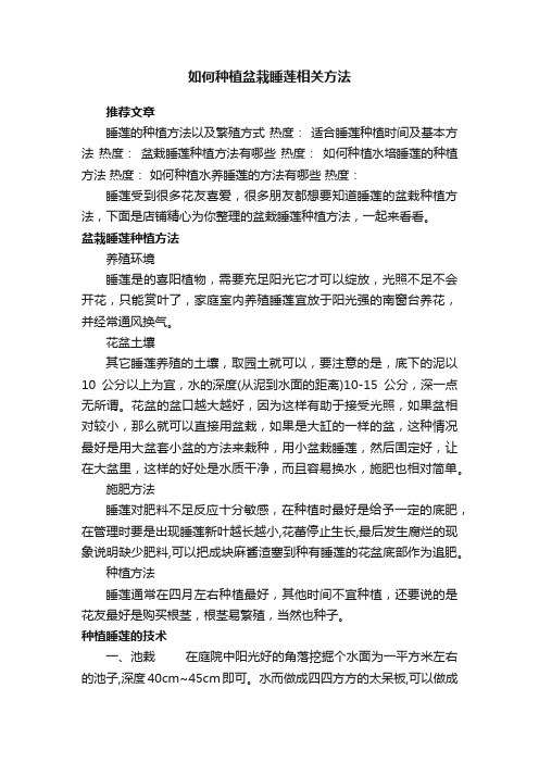 如何种植盆栽睡莲相关方法