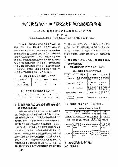 空气及液氧中109级乙炔和氧化亚氮的测定——介绍一种新型空分安全快速监测的分析仪器